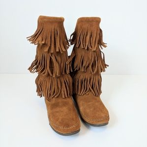 Minnetonka | Fall Leather Mid Calf Fringe Boots